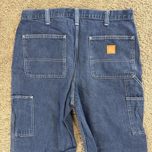 Carhartt Jeans Mens 34x30 Blue Denim Dungaree Fit Carpenter Work Pants B13 DST - Picture 4 of 6